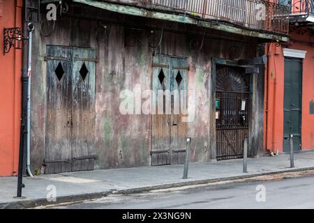 French Quarter, New Orleans, Louisiana.  Preservation Hall, Empty Sidewalk in Morning. Stock Photo