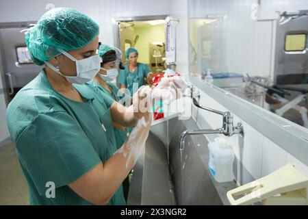 Surgical Scrub, Handwashing, Operating Room, Surgery, Hospital Donostia, San Sebastian, Gipuzkoa, Basque Country, Spain Stock Photo