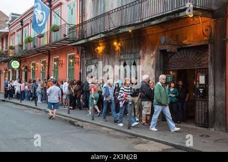 French Quarter, New Orleans, Louisiana.  People Lined up for a Performance at Preservation Hall. Stock Photo