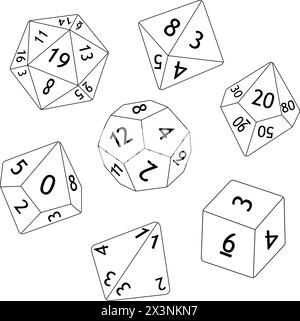 D8 D10 D12 D20 Dice for Board games. Collection of polyhedral dices with different sides. Vector illustration Stock Vector