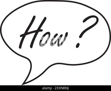Doodle speech bubble with how question. Brainstorming, information, idea, consulting label.Problem solving, investigation. Vector illustration Stock Vector