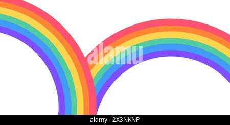 Flat wide rainbow arc shape. Half circle, bright spectrum colors. Colorful striped pattern. Background. Vector illustration Stock Vector