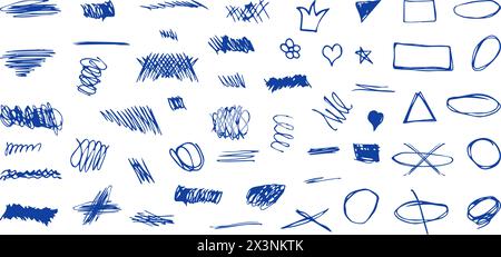 Scribbles and sketches, marker line set. Hand drawn abstract doodle pencil scratch mark for your design. Vector illustration Stock Vector