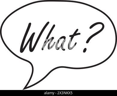 Doodle speech bubble with what question. Brainstorming, information, idea, consulting label.Problem solving, investigation. Vector illustration Stock Vector