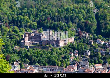 View of Heidelberg Castle from the Heiligenberg on the opposite side of the Neckar Stock Photo