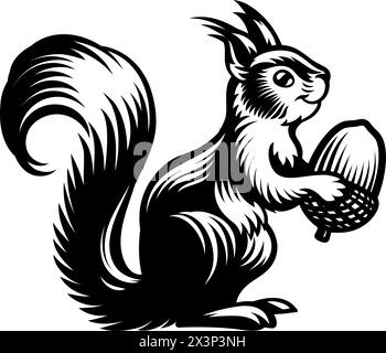 Squirrel Animal Woodcut Vintage Style Icon Mascot Stock Vector
