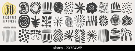 Set of trendy doodle abstract Drawn shapes on isolated white background. Spots drops curves lines and textures. Modern contemporary vector illustratio Stock Vector