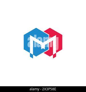 letter m linked hexagon simple geometric colorful logo vector Stock Vector