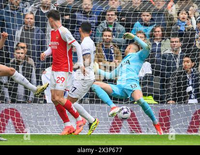 London, UK. 28th Apr, 2024 - Tottenham Hotspur v Arsenal - Premier League - Tottenham Hotspur Stadium.                                                     Kai Havetz scores Arsenal's 3rd goal.                                                Picture Credit: Mark Pain / Alamy Live News Stock Photo