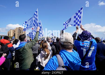 Portsmouth supporters during a celebration event at Southsea Common in