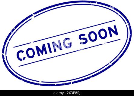 Grunge blue coming soon word oval rubber stamp in white background Stock Vector