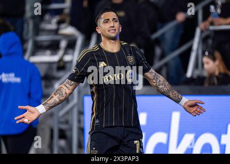 LAFC forward Cristian Olivera (13) reacts during a MLS match against the Portland Timbers, Saturday, April 27, 2024, at the BMO Stadium, in Los Angele Stock Photo
