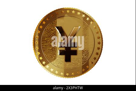 Yen Yuan cryptocurrency isolated gold coin on green screen background. Abstract concept 3d illustration. Stock Photo