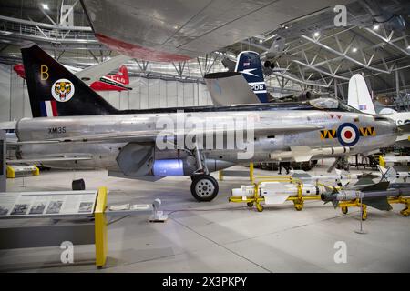 English Electric Lightning F.1, XM135 British interceptor fighter aircraft that served in the RAF during the 1960s, the 1970s. IWM, Duxford, UK Stock Photo