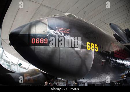 Nose of a Boeing B-52 D Stratofortress, American long-range, jet-powered strategic bomber.  IWM, Duxford, UK Stock Photo