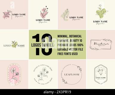 Collection of elegant stickers badges and logos for beauty, organic products, flowers, plants, botany, and weddings. stickers for packaging. Vector Stock Vector