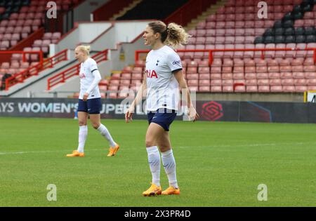 London, UK. 28th Apr, 2024. Brisbane Road, England, April 28th 2024: Luana Buehler (Tottenham 21) during the WSL game between Tottenham Hotspur and Brighton and Hove Albion at Brisbane Road, London, England, on 28 April 2024 (Bettina Weissensteiner/SPP) Credit: SPP Sport Press Photo. /Alamy Live News Stock Photo
