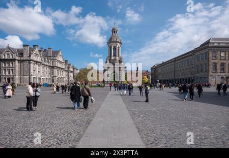 A view of the Campanile at the main entrance to Trinity College, Dublin, Ireland. Stock Photo