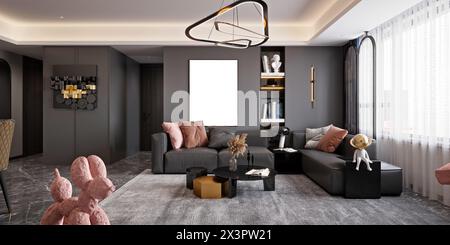 3d render of luxury home interior, living room Stock Photo