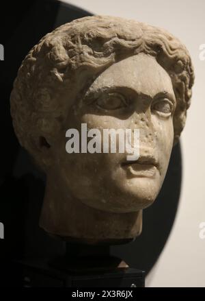 Hera. Wife of Zeus and goddess of marriage. Head. White marble. 1st-2nd century.  Archaelogical Museum. Turin. Italy. Stock Photo