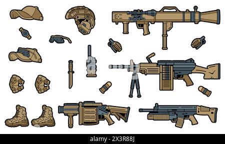 Military patch. Army badges on clothes. Gun Military Weapon. Heavy Machine Gun. Automatic Rifle. Army stamp. Military Clothing. Stock Vector Image Stock Vector