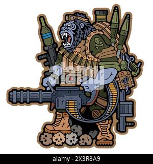 Military patch. Army badges on clothes. Military Gorilla. Evil gorilla holding a weapon. Army stamp. Military emblem. Stock Vector Image Stock Vector