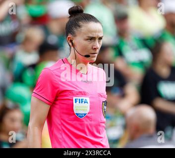 Austin, Texas, USA. 27th Apr, 2024. Assistant referee Meghan Mullen during a Major League Soccer match between Austin FC and the Los Angeles Galaxy on April 27, 2024 in Austin. Austin FC won, 2-0. (Credit Image: © Scott Coleman/ZUMA Press Wire) EDITORIAL USAGE ONLY! Not for Commercial USAGE! Stock Photo