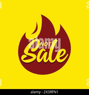 Hot Sale sticker design on a vector fire flame icon. Product advertisement label design. Hot sale web banner, poster, template. Hot sale logo Stock Vector