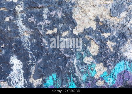 Old dark blue fallen plaster wall, texture for background. Stock Photo