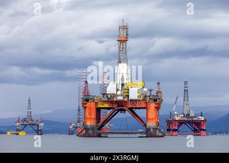 Drilling rigs moored in the Cromarty Firth, Scotland Stock Photo