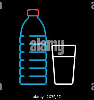 Glass and bottle of water vector on black background icon. Graph symbol for fitness and weight loss web site and apps design, logo, app, UI Stock Vector