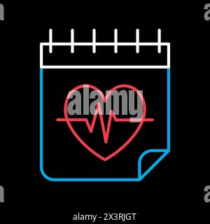 Medical checkup calendar vector on black background icon. Cardio training calendar sign. Graph symbol for fitness and weight loss web site and apps de Stock Vector