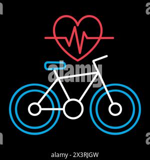 Cycling heartbeat vector on black background icon. Sport is health sign. Graph symbol for fitness and weight loss web site and apps design, logo, app, Stock Vector