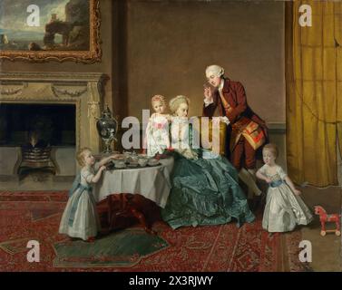 Painting of John Fourteenth Lord Willoughby de Broke and his family, painted by Dutch painter Johann Zoffany art artwork masterpiece family portrait Stock Photo