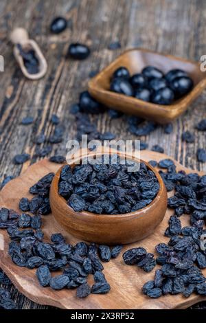 dry blue raisins from large grapes, dried seedless raisins Stock Photo
