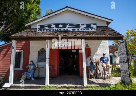 San Diego, CA. April 7, 2024.  General store in Old Town, with people sitting around relaxing Stock Photo