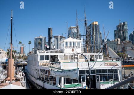 San Diego, CA. April 7, 2024.   The Berkeley is an 1898 steam ferry boat that operated for 60 years on San Francisco Bay Stock Photo