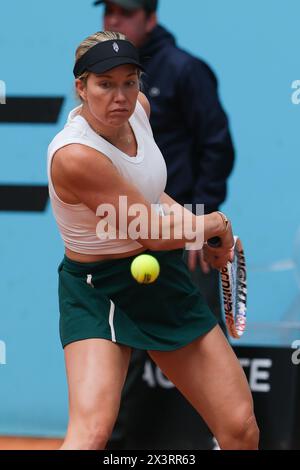 US Danielle Collins  during the third round of the 2024 WTA Tour Madrid Open tournament tennis match against Jacqueline Cristian at Caja Magica in Mad Stock Photo