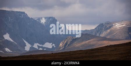 Beartooth Pass mountain panorama with clouds and dramatic lighting Stock Photo