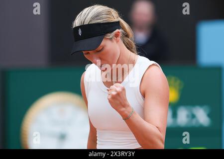 Madrid, Spain. 28th Apr, 2024. US Danielle Collins during the third round of the 2024 WTA Tour Madrid Open tournament tennis match against Jacqueline Cristian at Caja Magica in Madrid on April 28, 2024 Spain (Photo by Oscar Gonzalez/Sipa USA) Credit: Sipa USA/Alamy Live News Stock Photo