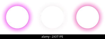 Different pink blurry round frames. Circle shapes with soft gradient borders in y2k aura style isolated on white background. Abstract design elements with empty space in center. Vector illustration. Stock Vector