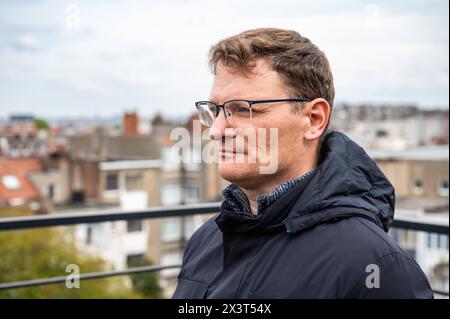 Portrait of a 45 yo business man outdoors looking serious, Brussels, Belgium. Model released. Stock Photo