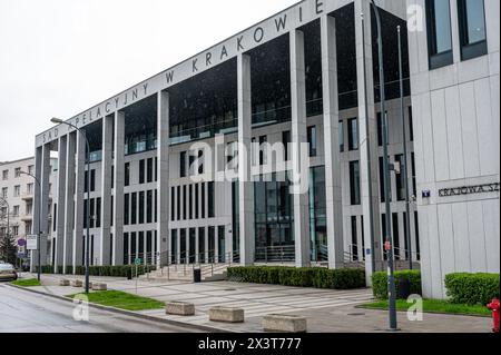 Krakow, Poland, March 25, 2024 - The land and mortgage register department and district court house Stock Photo