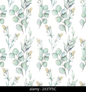 Seamless pattern with watercolor flowers and leaves Stock Photo