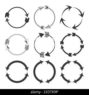 Circular arrows set. Process cycle icons Vector. Continuity and rotation concept. Stock Vector
