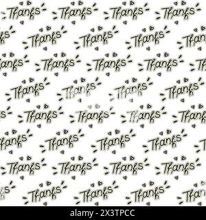 Thanks Hand writing Lettering with decorative elements around and hearts shape Seamless pattern Abstract background Texture Isolate EPS Vector for Thanksgiving greetings, wrapping, wallpaper or web Stock Vector