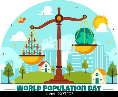 World Population Day Vector Illustration on 11th July To Raise Awareness Of Global Populations Problems in Flat Kids Cartoon Background Stock Vector