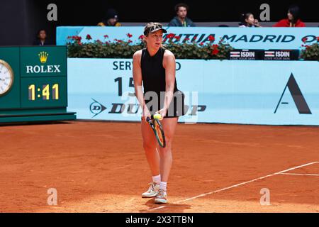 Madrid, Spain. 28th Apr, 2024. Anastasia Pavlyuchenkova (RUS) Tennis : Anastasia Pavlyuchenkova during singles round of 32 match against Daria Kasatkina on the WTA 1000 tournaments Mutua Madrid Open tennis tournament at the Caja Magica in Madrid, Spain . Credit: Mutsu Kawamori/AFLO/Alamy Live News Stock Photo