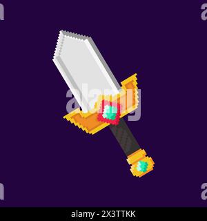 Vector Illustration of Sword with Pixel Art Design, perfect for game assets themed designs Stock Vector