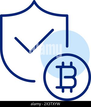 Shield and bitcoin. Cryptocurrency security. Pixel perfect, editable stroke icon Stock Vector
